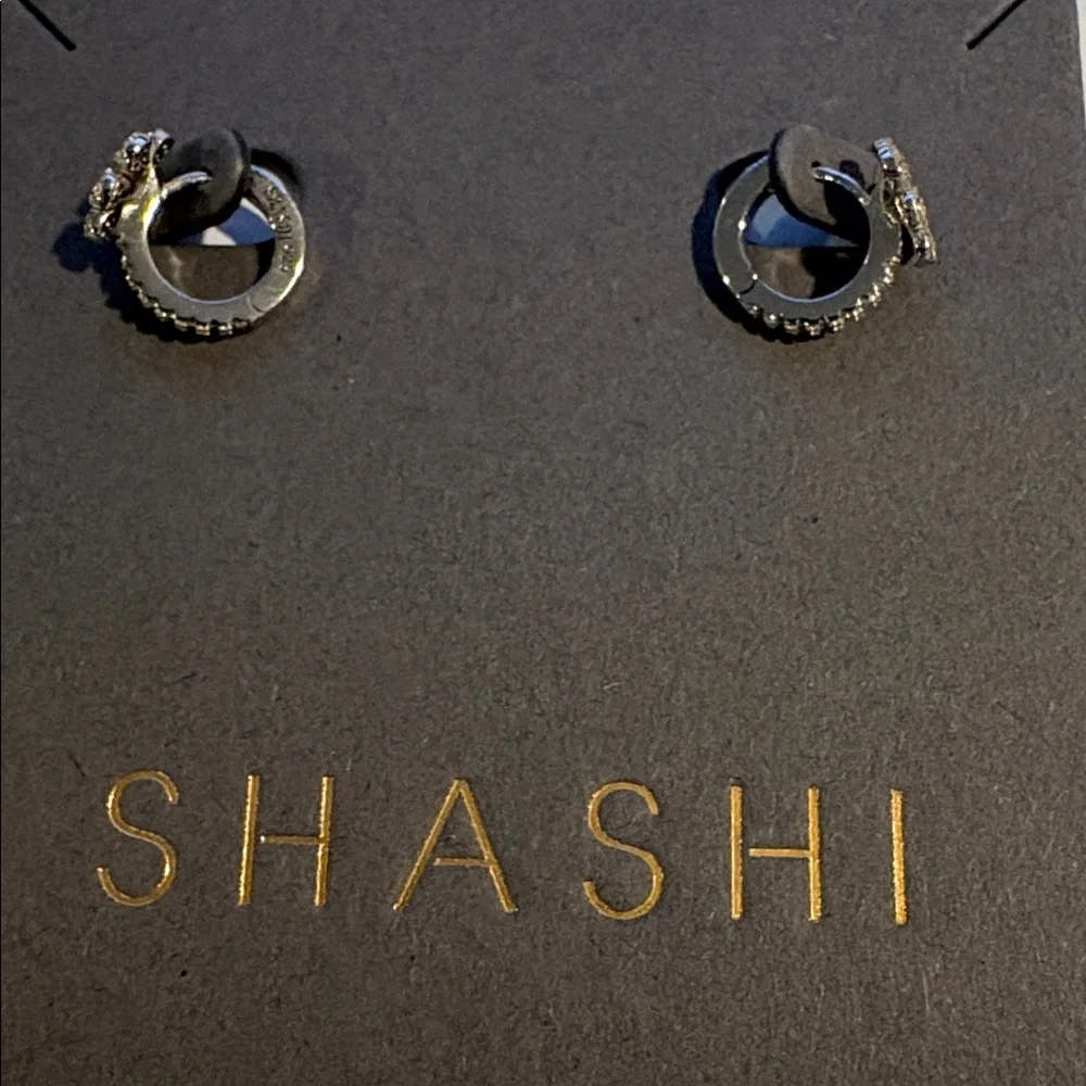 SHASHI Silver Plated Pave Floral Huggie Petite Earrings - Picture 5 of 8